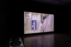 Su Yu-Hsin, _Particular Waters_ (2023). Single-channel video installation. 18 min, 35 sec. Exhibition view: Taipei Biennial 2023: _Small World_ (18 November 2023–24 March 2024). Courtesy Taipei Fine Arts Museum.